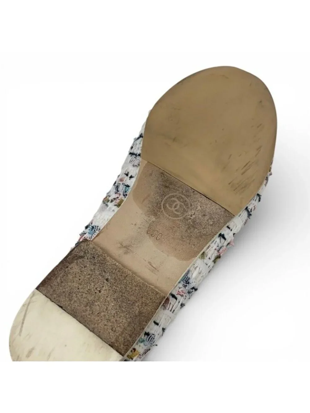 Chanel Flat Shoes Tweed White Black Multicolor CC Logo Ribbon - Picture 8 of 10